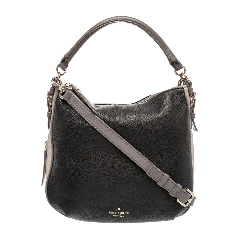 Kate Spade Hobo Convertible Crossbody Bag in Black Grey Pebbled Leather (C4)